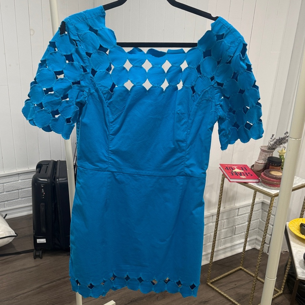 Anthropologie Vibrant Blue Cut-Out Mini Dress